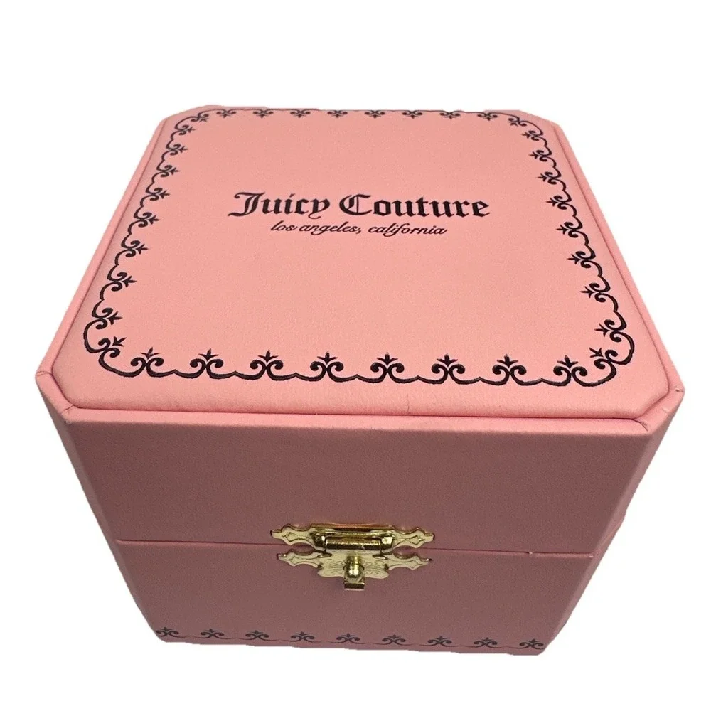 Juicy Couture Red Crystal Logo Watch Gold Tone Velvet Band w Box Y2K